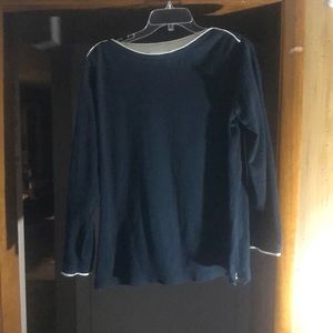 Liz Claiborne long sleeve Navy blue shirt with neck trimmed in white. Size?